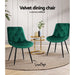 Dining Chairs Kitchen Velvet Padded Seat Set of 2 Green