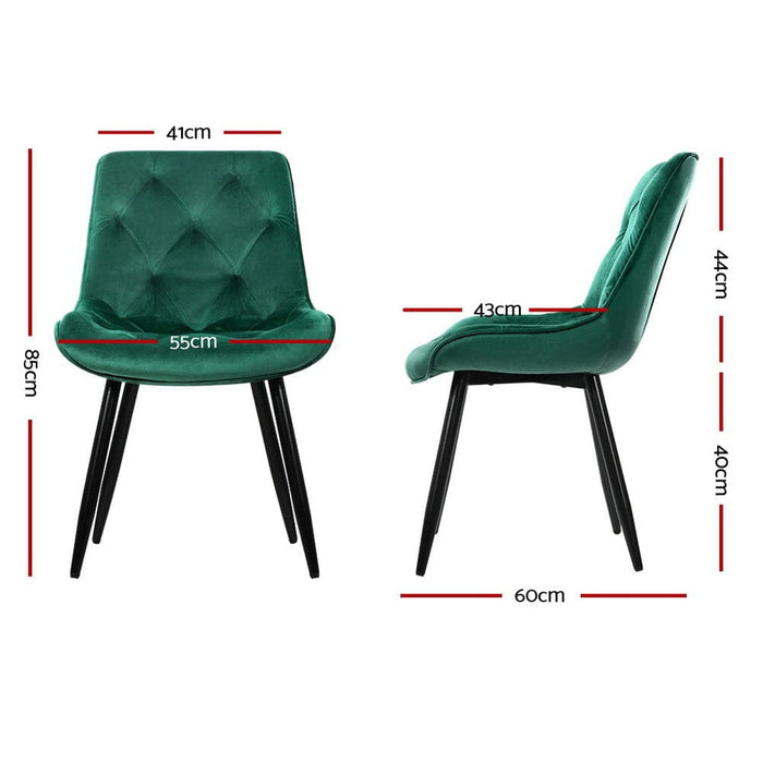 Dining Chairs Kitchen Velvet Padded Seat Set of 2 Green