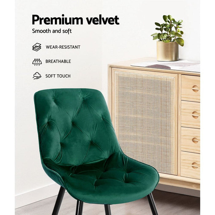 Dining Chairs Kitchen Velvet Padded Seat Set of 2 Green