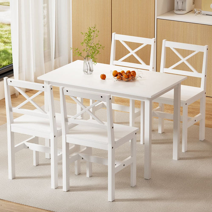 Dining Chairs and Table Set 4 Cafe of 5 Seater White
