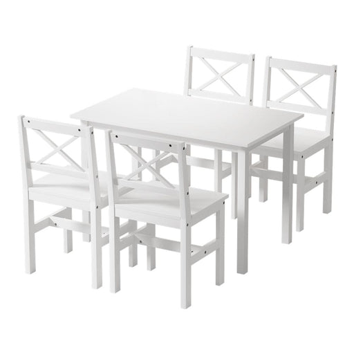 Dining Chairs and Table Set 4 Cafe of 5 Seater White