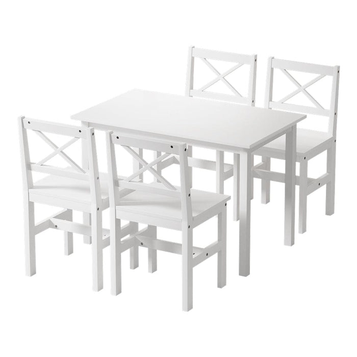 Dining Chairs and Table Set 4 Cafe of 5 Seater White