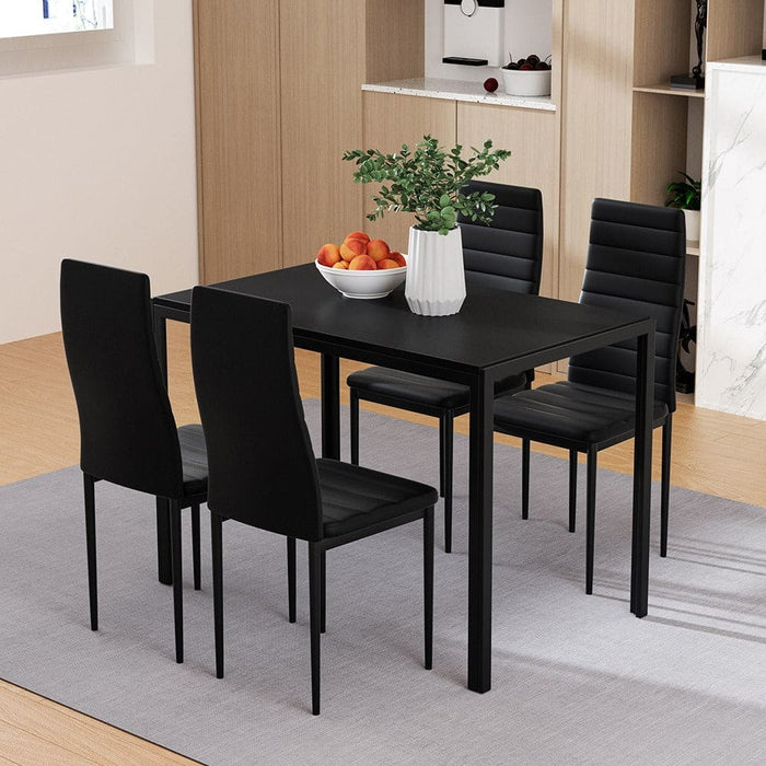 Dining Chairs and Table Set 4 Chair of 5 Wooden Top Black