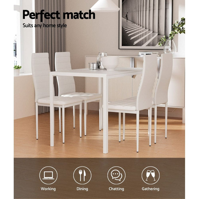 Dining Chairs and Table Set 4 Chair of 5 Wooden Top White