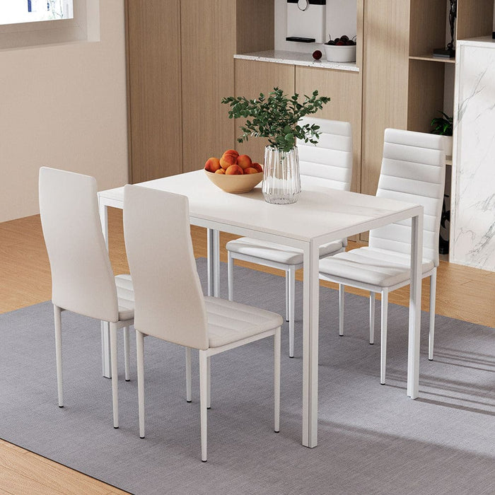 Dining Chairs and Table Set 4 Chair of 5 Wooden Top White