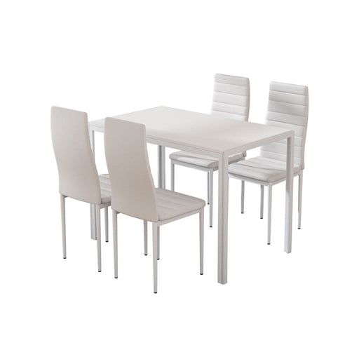 Dining Chairs and Table Set 4 Chair of 5 Wooden Top White