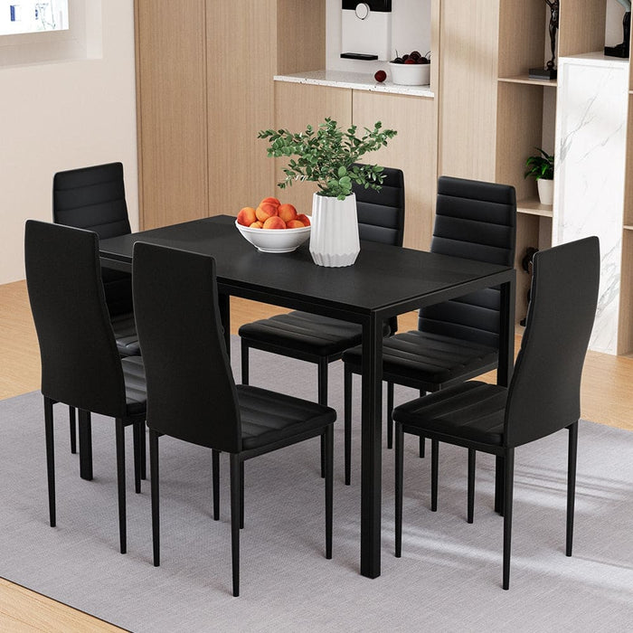 Dining Chairs and Table Set 6 Chair of 7 Wooden Top Black