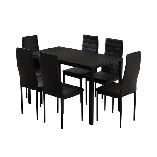 Dining Chairs and Table Set 6 Chair of 7 Wooden Top Black