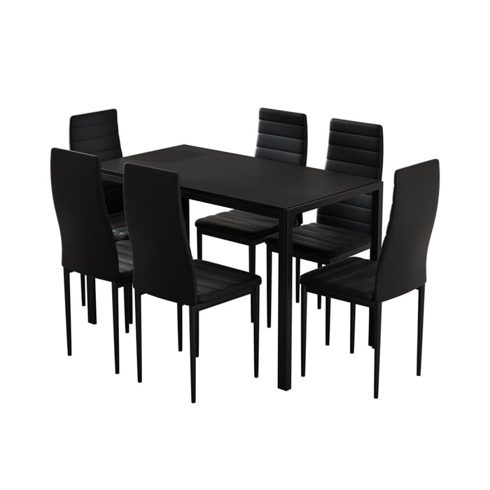 Dining Chairs and Table Set 6 Chair of 7 Wooden Top Black