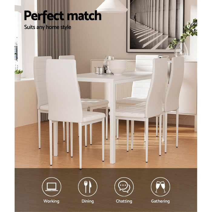 Dining Chairs and Table Set 6 Chair of 7 Wooden Top White