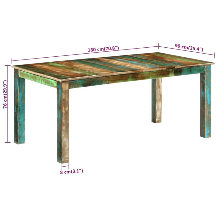 Dining Table 180x90x76 Cm Solid Wood Reclaimed Tpoixn