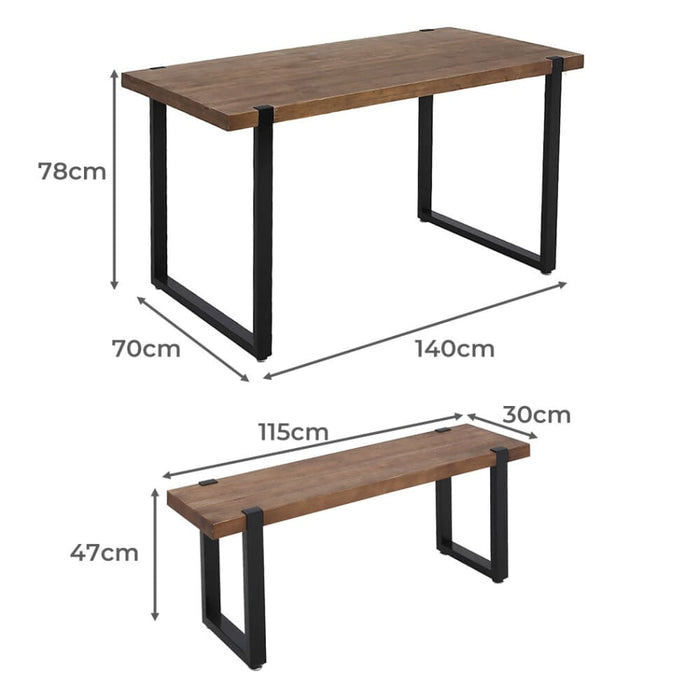 Dining Table Bench Set 2xdining Chairs Industrial Cafe