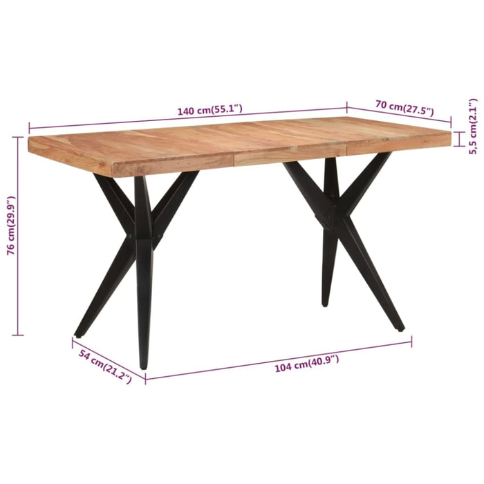 Dining Table Black 140x70x76 Cm Solid Wood Acacia Tpolab