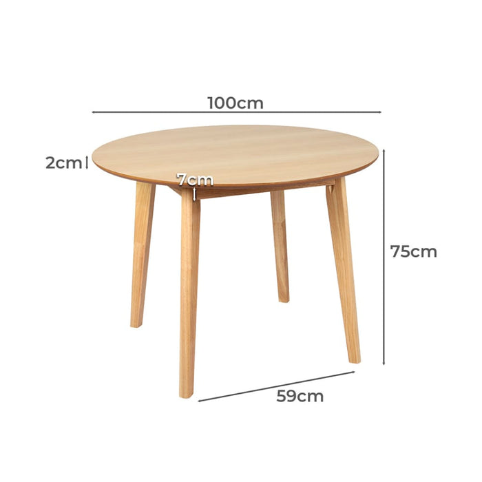 Dining Table Round Rubberwood Base 100cm Natural 100 Cm