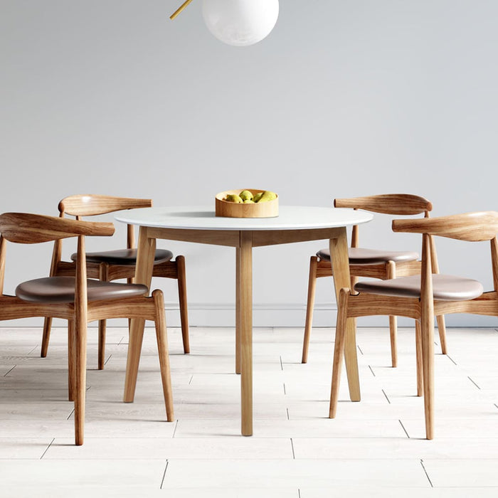 Dining Table Round Rubberwood Base 100cm White 100 Cm