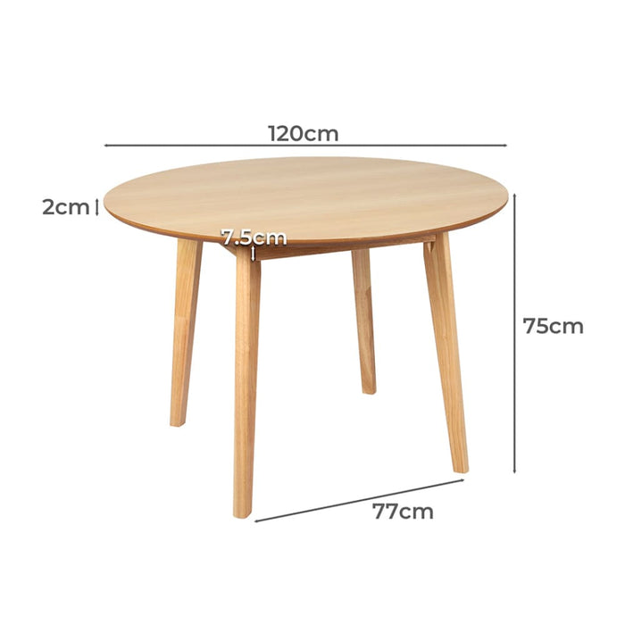 Dining Table Round Rubberwood Base 120cm Natural 120 Cm