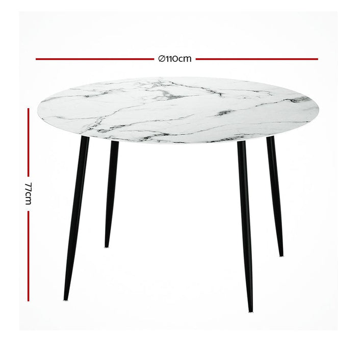Dining Table Round Wooden with Marble Effect Metal Legs