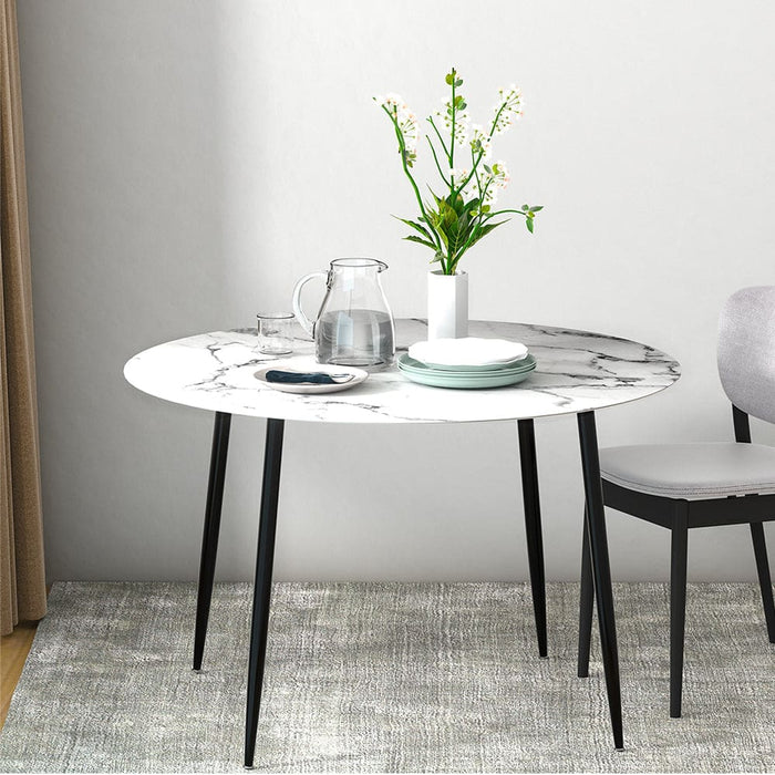 Dining Table Round Wooden with Marble Effect Metal Legs