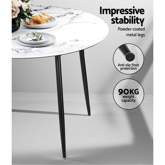 Dining Table Round Wooden with Marble Effect Metal Legs