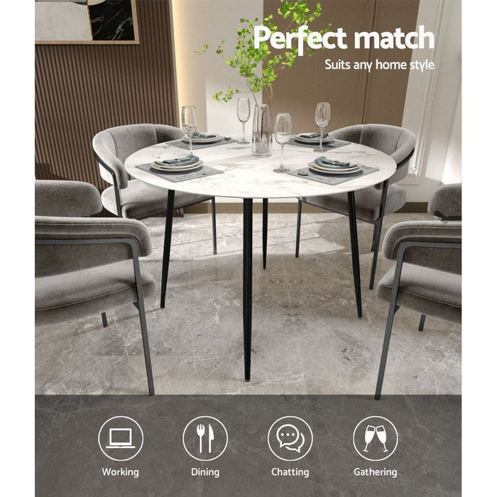 Dining Table Round Wooden with Marble Effect Metal Legs