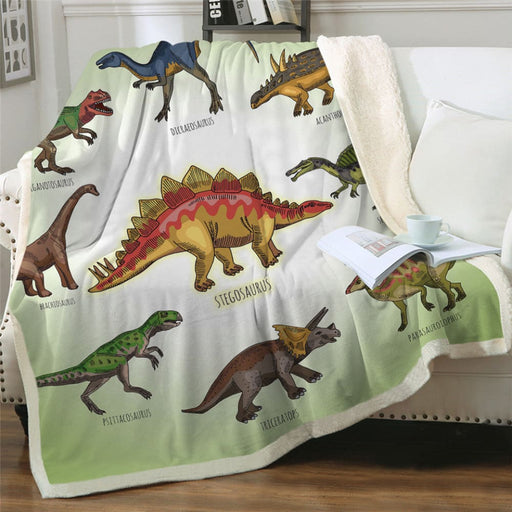 Dinosaur Sherpa Throw Blanket Jurassic Printed Bedspread