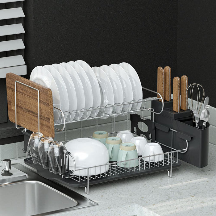 Dish Rack Drying Drainer Cup Holder Cutlery Tray Kitchen