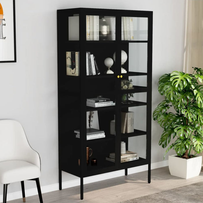 Display Cabinet Black 90x40x180 Cm Steel and Tempered Glass
