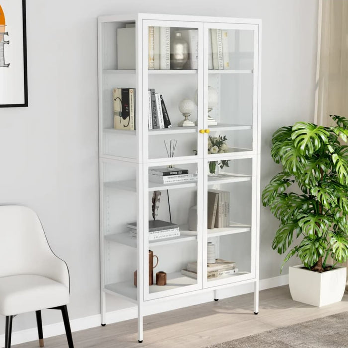 Display Cabinet White 90x40x180 Cm Steel and Tempered Glass