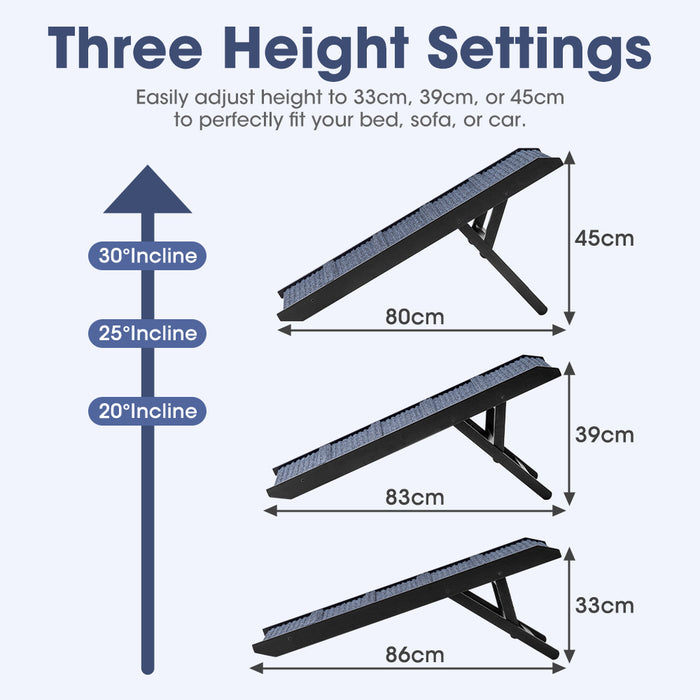 Foldable Dog Ramps Adjustable Height Pet Ramp Folding Portable Black