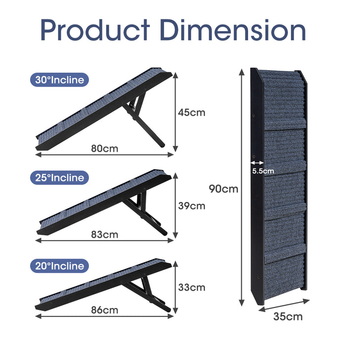 Foldable Dog Ramps Adjustable Height Pet Ramp Folding Portable Black