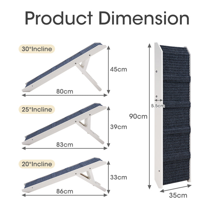 Foldable Dog Ramps Adjustable Height Pet Ramp Folding Portable White