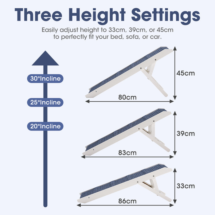 Foldable Dog Ramps Adjustable Height Pet Ramp Folding Portable White