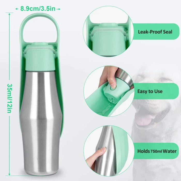 Dog Water Bottle Stainless Steel Leakproof Pet Travel