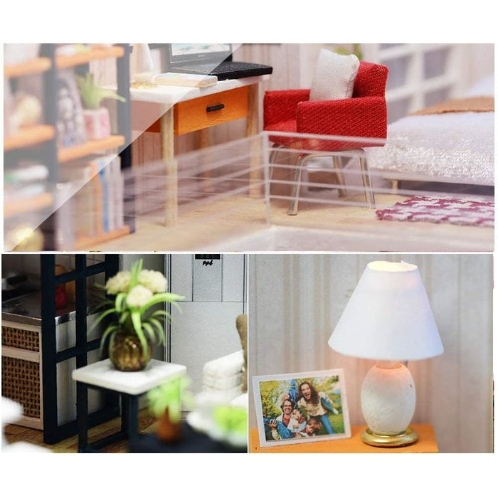 Dollhouse Miniature With Furniture Kit Plus Dust Proof