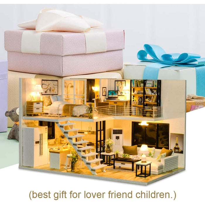 Dollhouse Miniature With Furniture Kit Plus Dust Proof