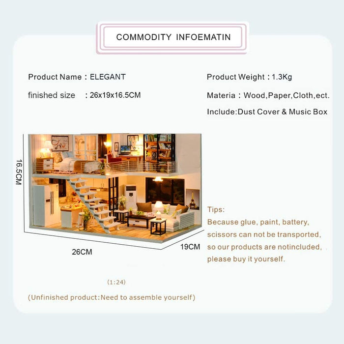 Dollhouse Miniature With Furniture Kit Plus Dust Proof