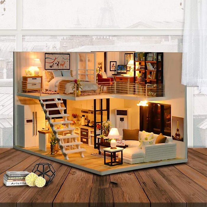 Dollhouse Miniature With Furniture Kit Plus Dust Proof