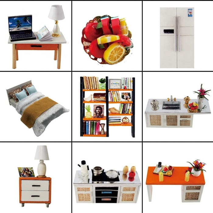 Dollhouse Miniature With Furniture Kit Plus Dust Proof