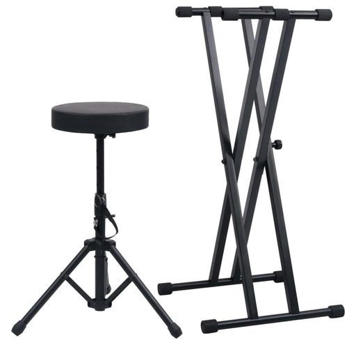 Double Braced Keyboard Stand and Stool Set Black Ibbkl