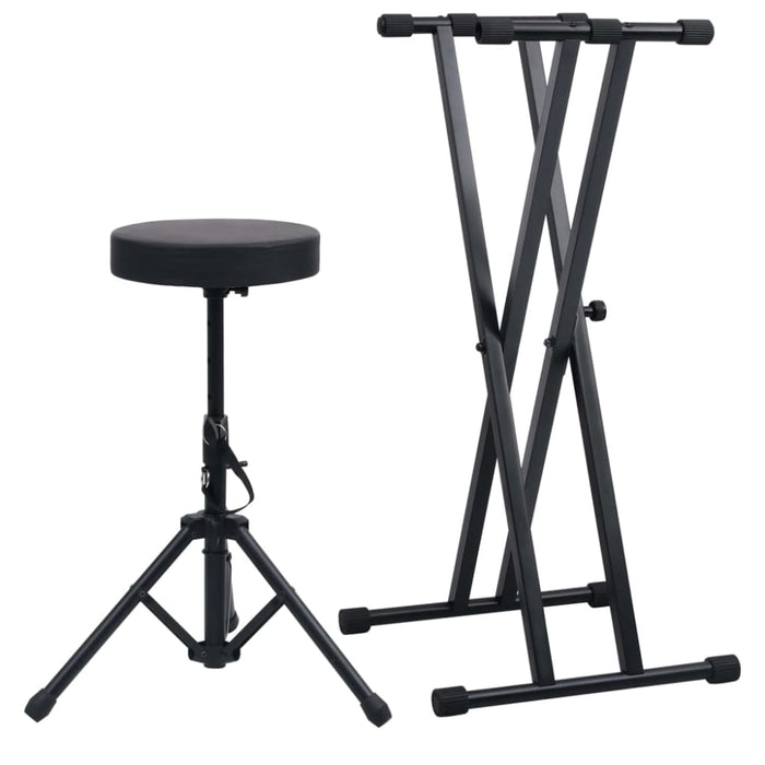 Double Braced Keyboard Stand and Stool Set Black Ibbkl