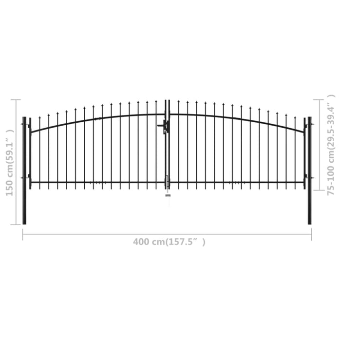 Double Door Fence Gate With Spear Top 400x150 Cm Oaatlb