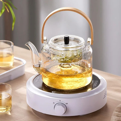 Double Filter Glass Tea Pot Set with Bamboo Handle