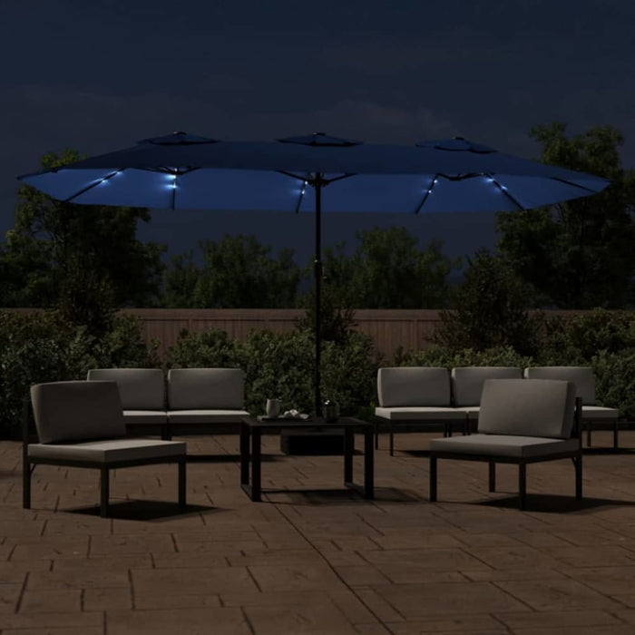 Double-head Parasol with Leds Azure Blue 449x245 Cm Tlxklb