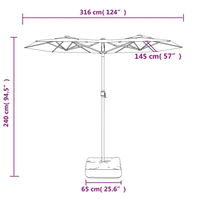 Double-head Parasol with Leds Black 316x240 Cm Tlxkip