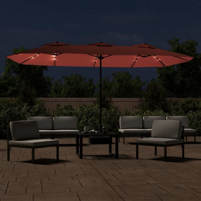 Double-head Parasol With Leds Terracotta 449x245 Cm Tlxkpn