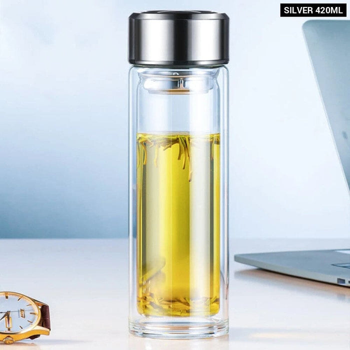 Double Layer Leak Proof Heat Resistant Glass Cup with Tea