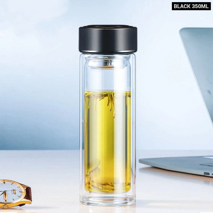 Double Layer Leak Proof Heat Resistant Glass Cup with Tea