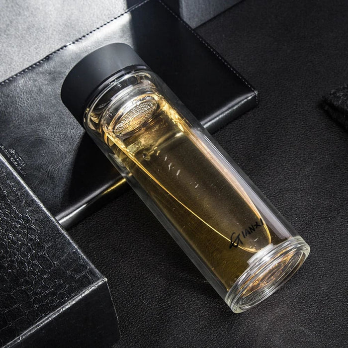 Double Layer Leak Proof Heat Resistant Glass Cup with Tea