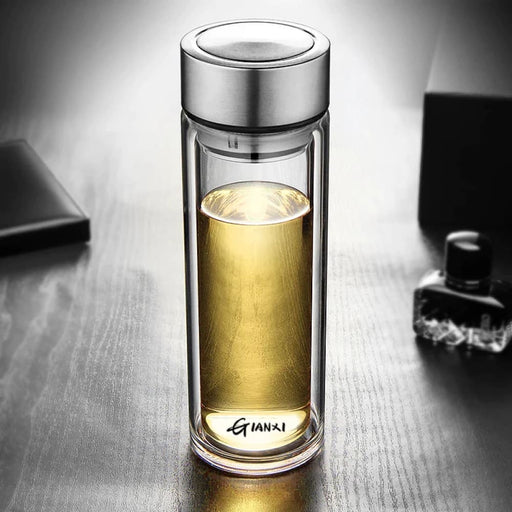 Double Layer Leak Proof Heat Resistant Glass Cup with Tea