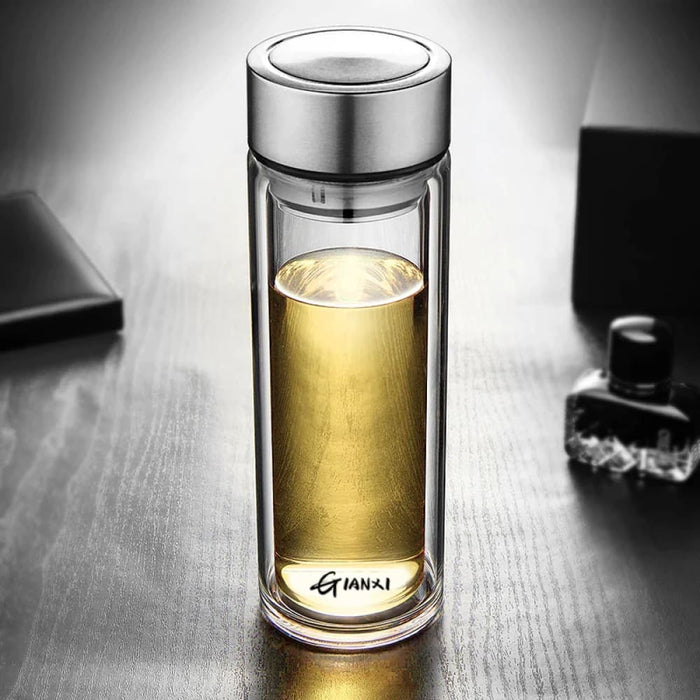 Double Layer Leak Proof Heat Resistant Glass Cup with Tea